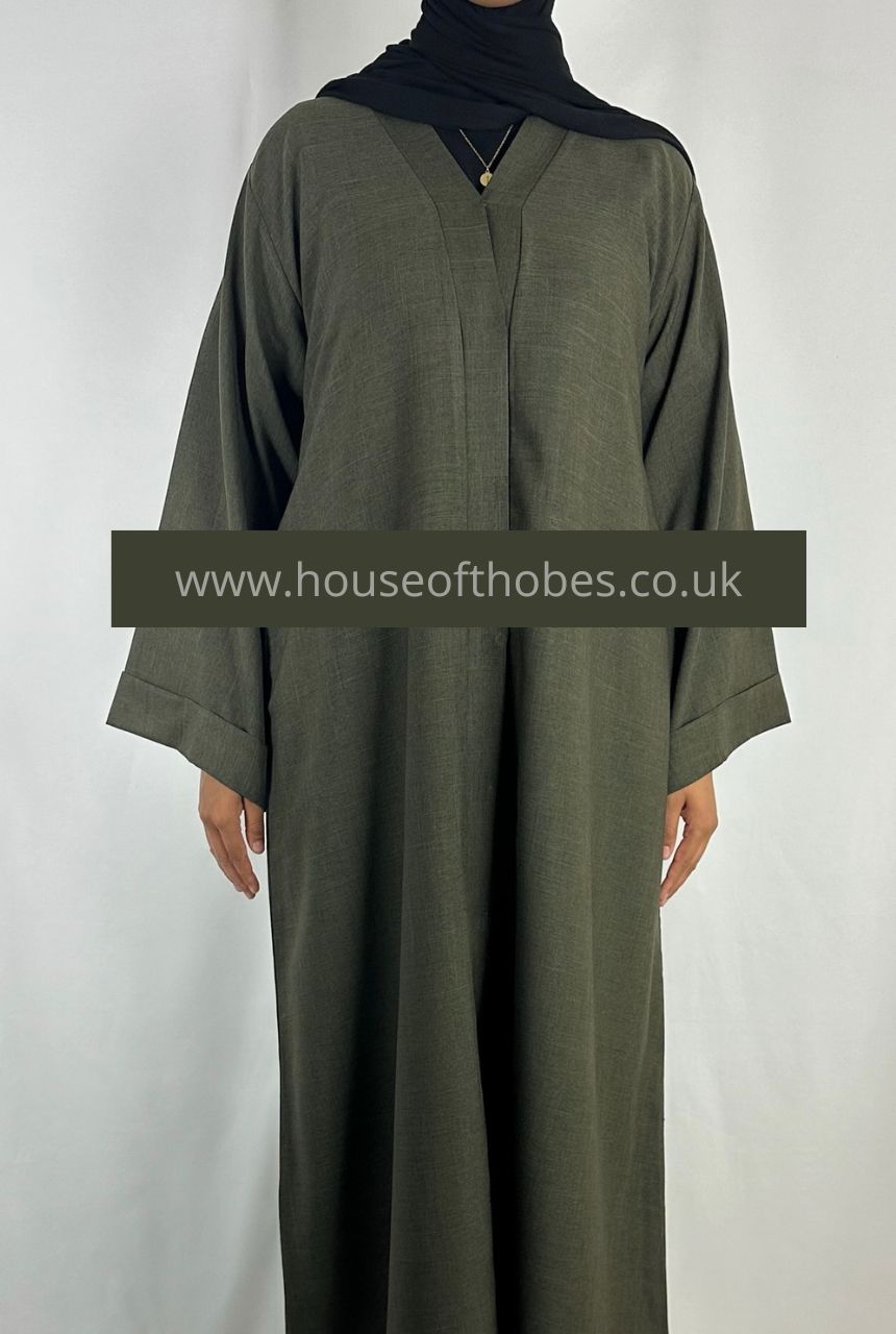 Mode.st Linen Open Abaya - Oat
