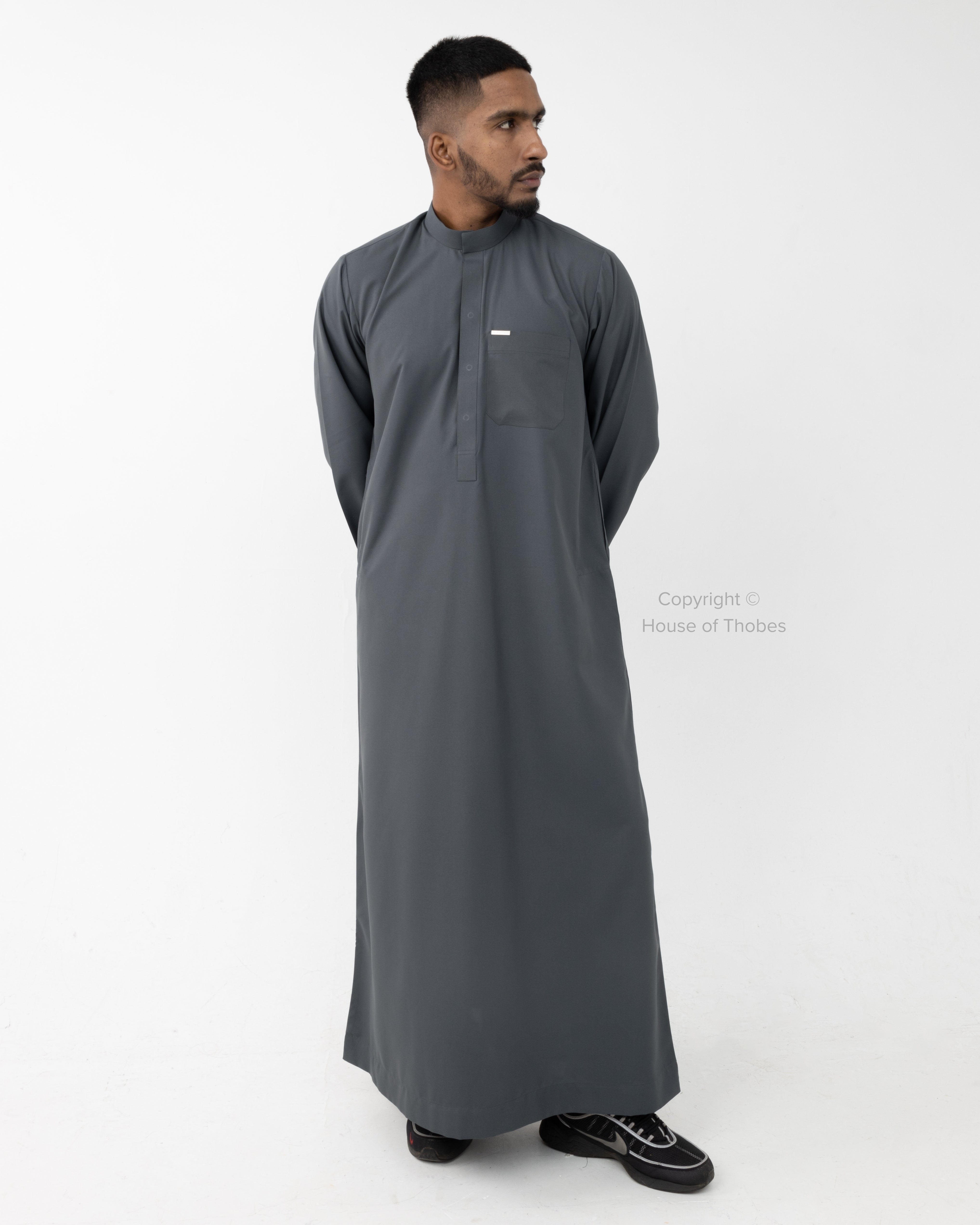 Premium Grey Kuwaiti Collar Thobe #MKC1 – House of Thobes