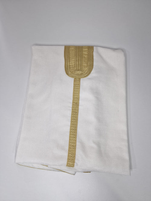 Off White Moroccan Gandoura | Thobe with Gold Embroidery