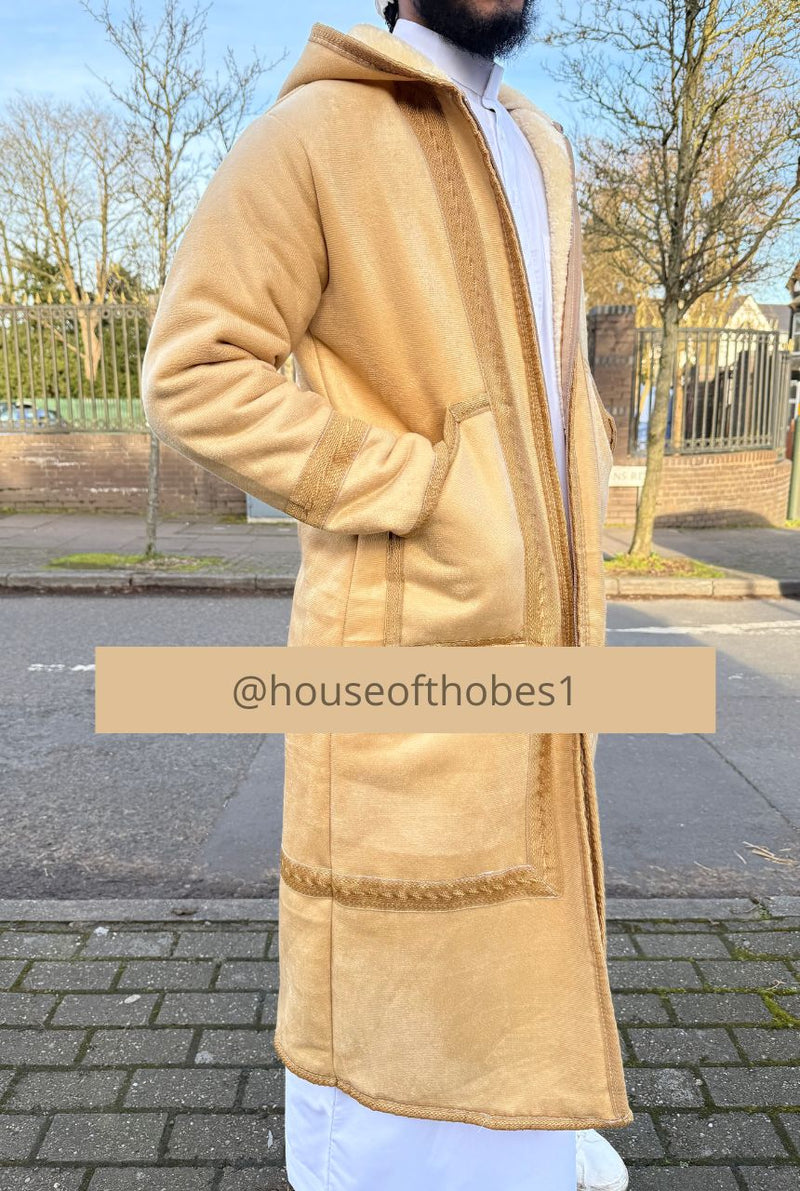 Luxury Beige Farwa Bisht | Winter Thobe Overcoat (Read Description)