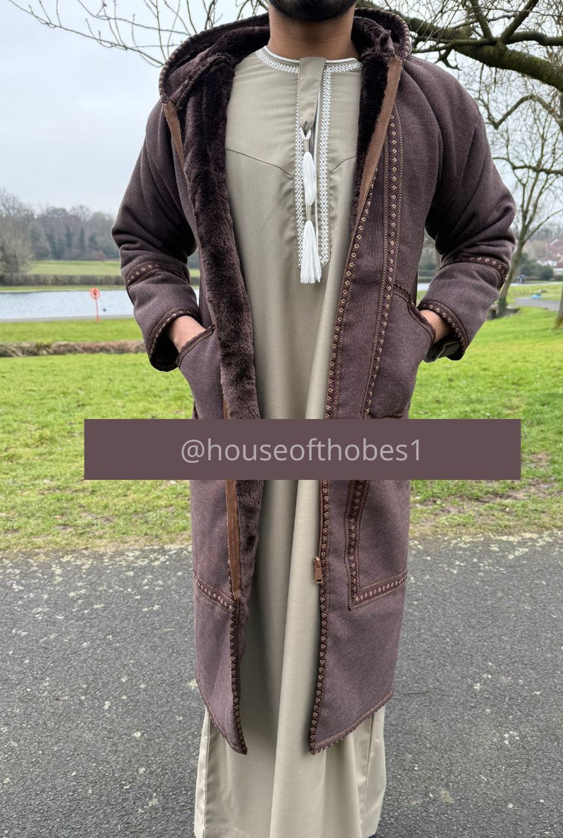 Luxury Dark Brown Farwa Bisht | Winter Thobe Overcoat