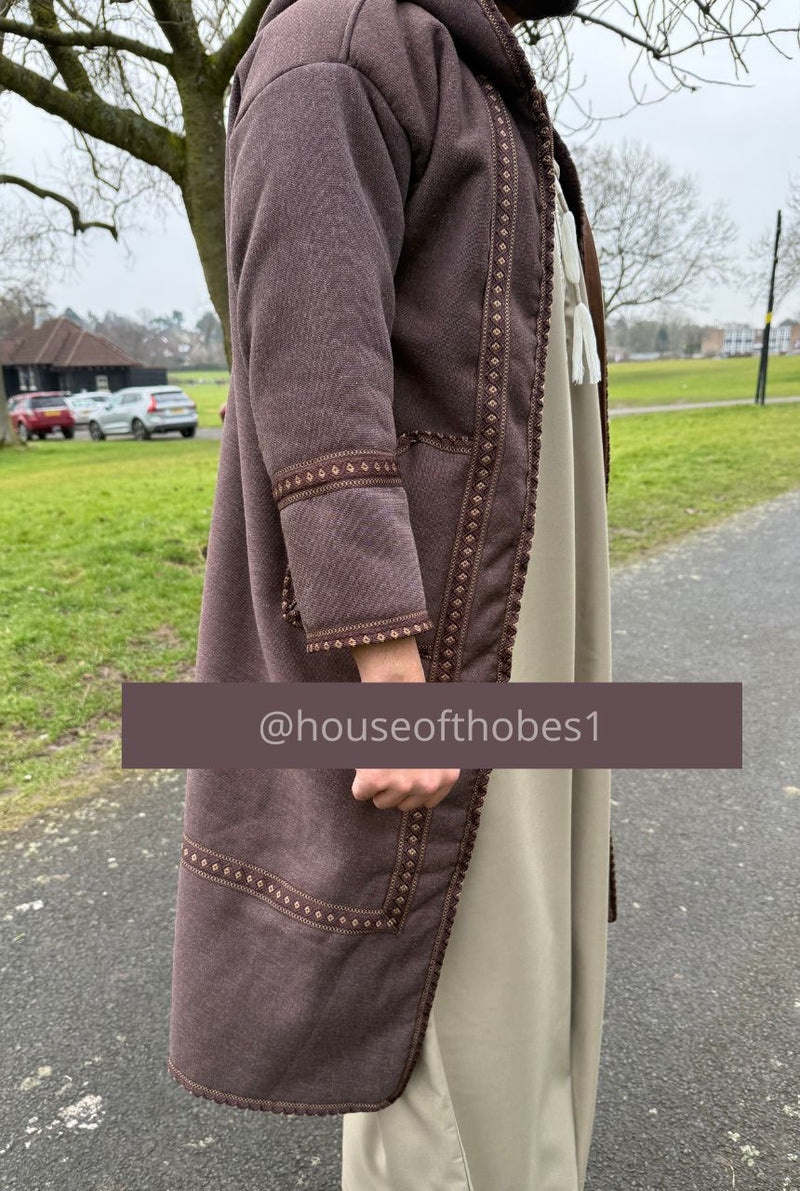 Luxury Dark Brown Farwa Bisht | Winter Thobe Overcoat