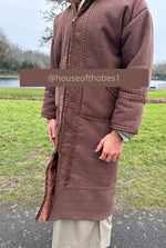 Luxury Brown Farwa Bisht | Winter Thobe Overcoat