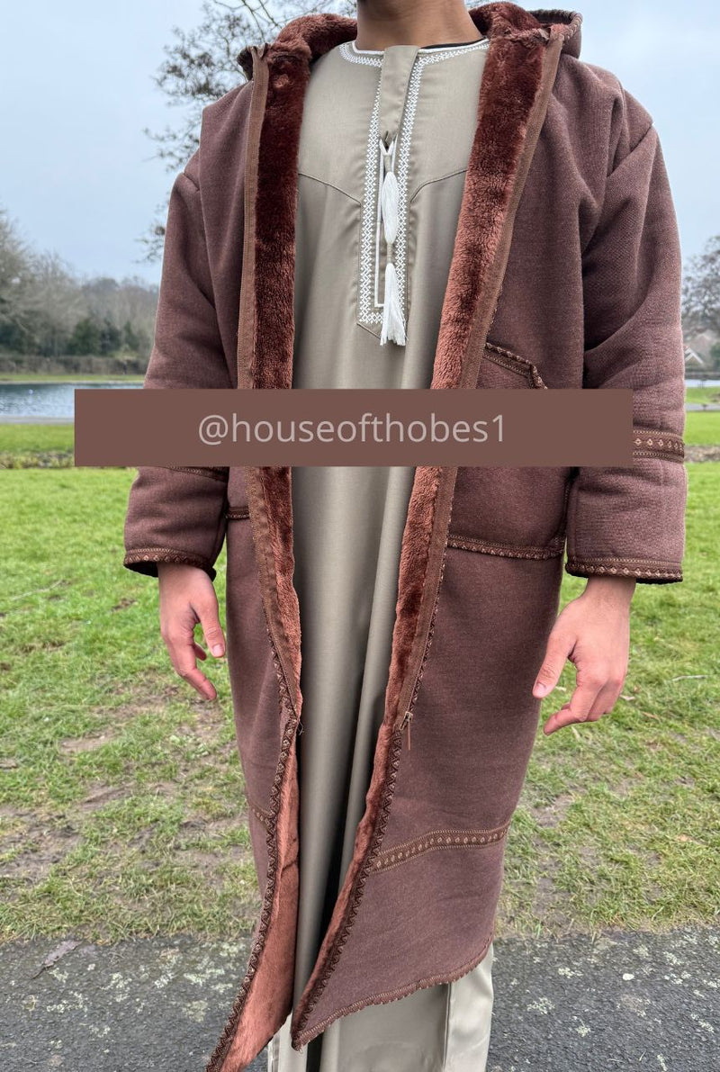 Luxury Brown Farwa Bisht | Winter Thobe Overcoat