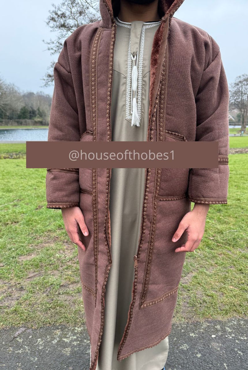 Luxury Brown Farwa Bisht | Winter Thobe Overcoat