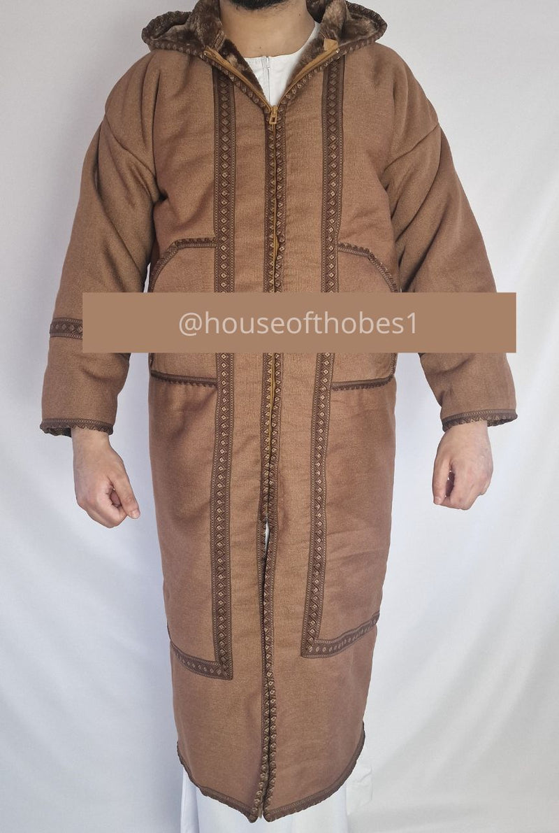 Luxury Chocolate Brown Farwa Bisht | Winter Thobe Overcoat