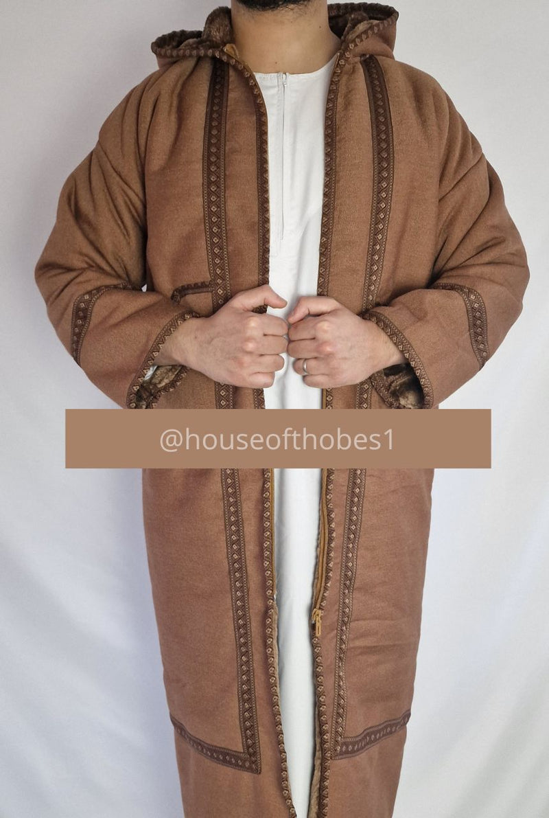 Luxury Chocolate Brown Farwa Bisht | Winter Thobe Overcoat