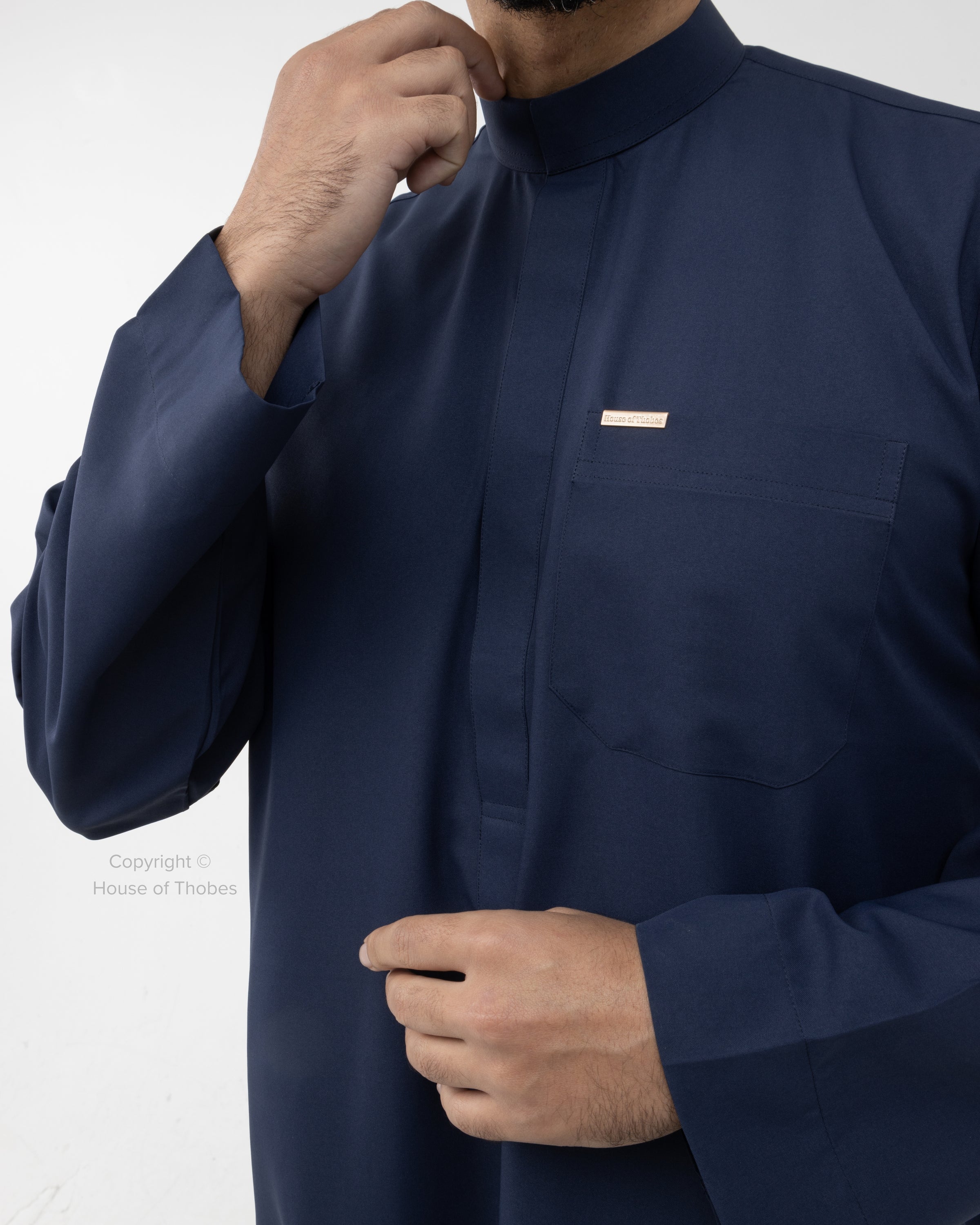 Collared Thobe Premium Navy Kuwaiti Collar Thobe #MKC2 – House of Thobes