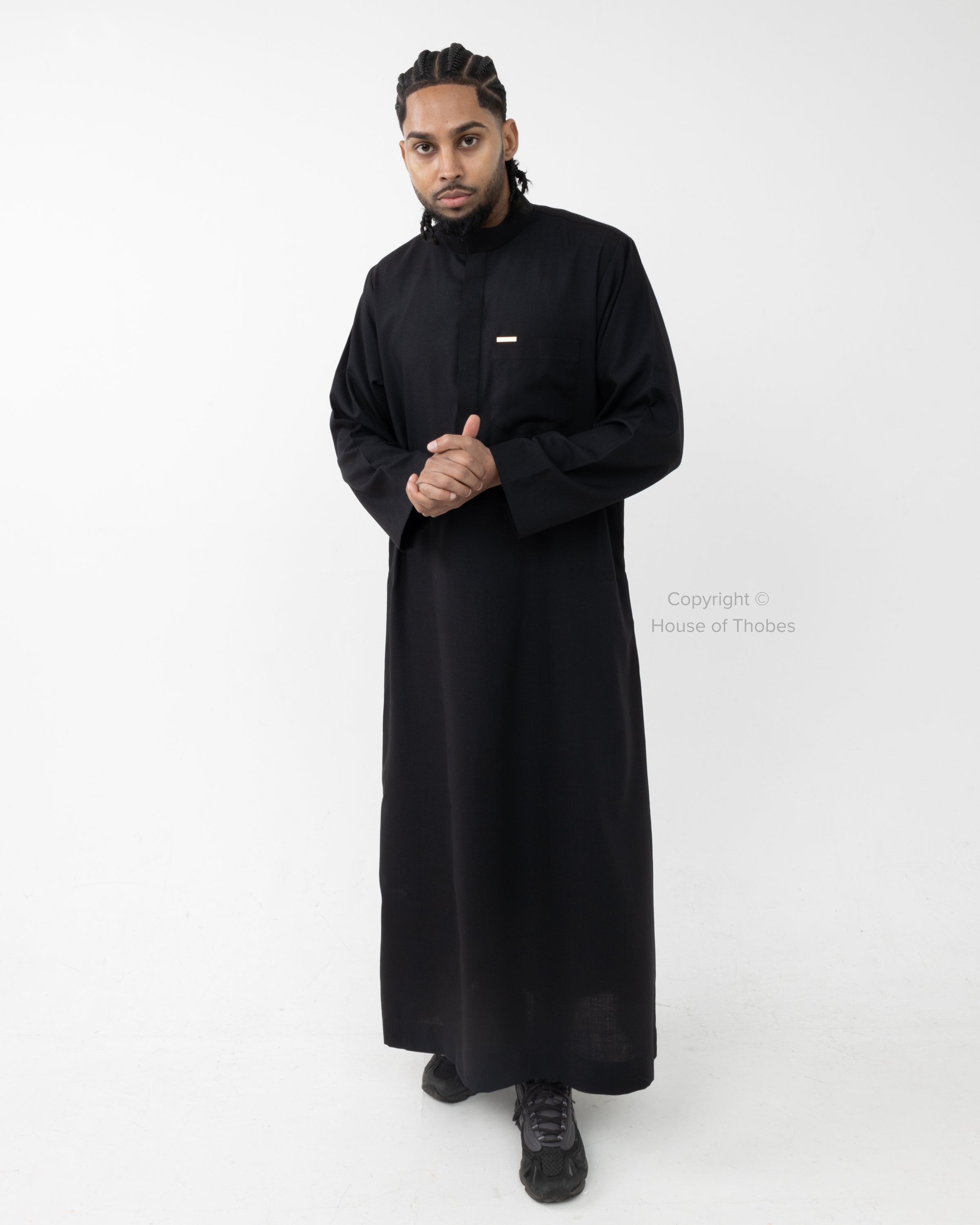 Collared Thobe Luxury Black Kuwaiti Collar Thobe #MKC3 – House of Thobes