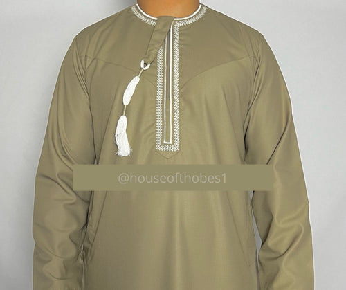Luxury Olive Green Embroidered Omani Thobe