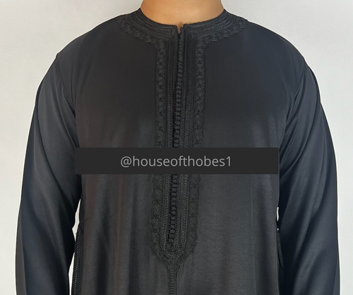 Black Moroccan Gandoura | Thobe (Long Sleeves)