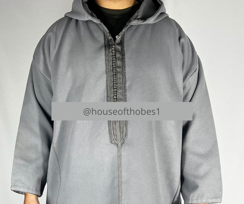 Luxury Grey Winter Moroccan Djellaba | Thobe (Thick Fabric)