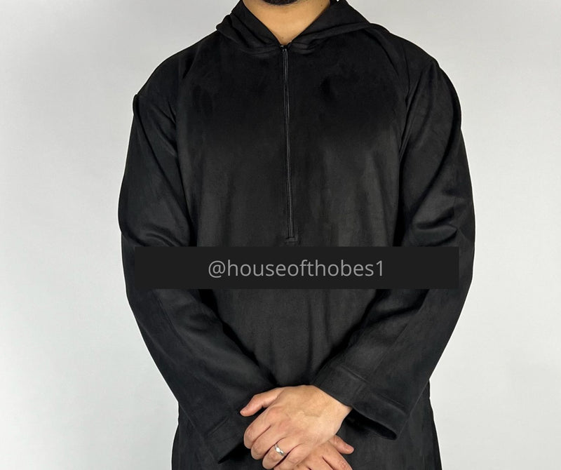 Luxury Black Suede Hooded Thobe