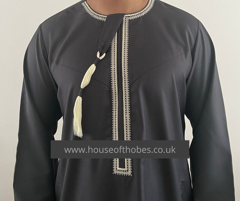 Grey Embroidered Omani Thobe