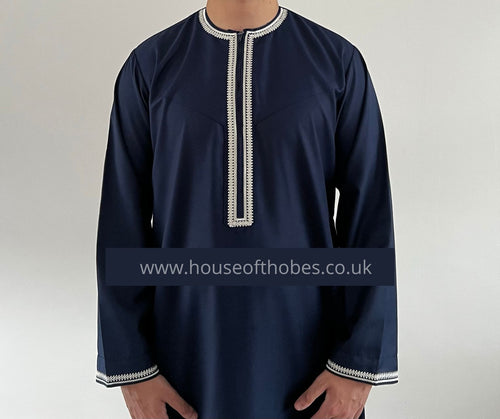 Boy's Navy Embroidered Omani Thobe (Baby / Toddler Size)
