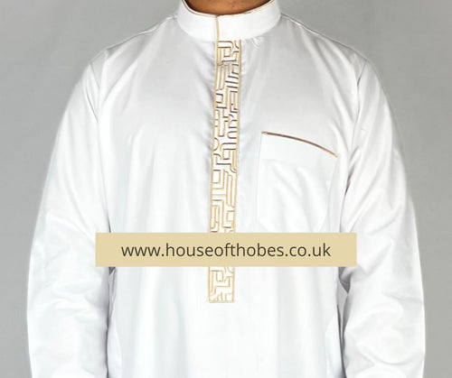 White Embroidered Collar Thobe