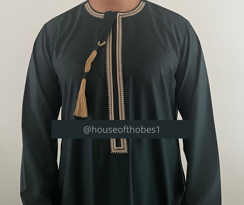 Luxury Forest Green Embroidered Omani Thobe