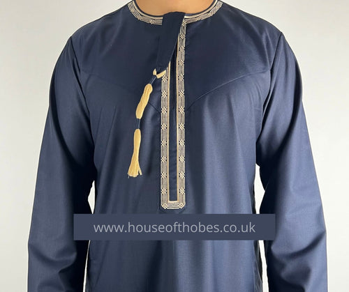 Boy's Navy Embroidered Omani Thobe