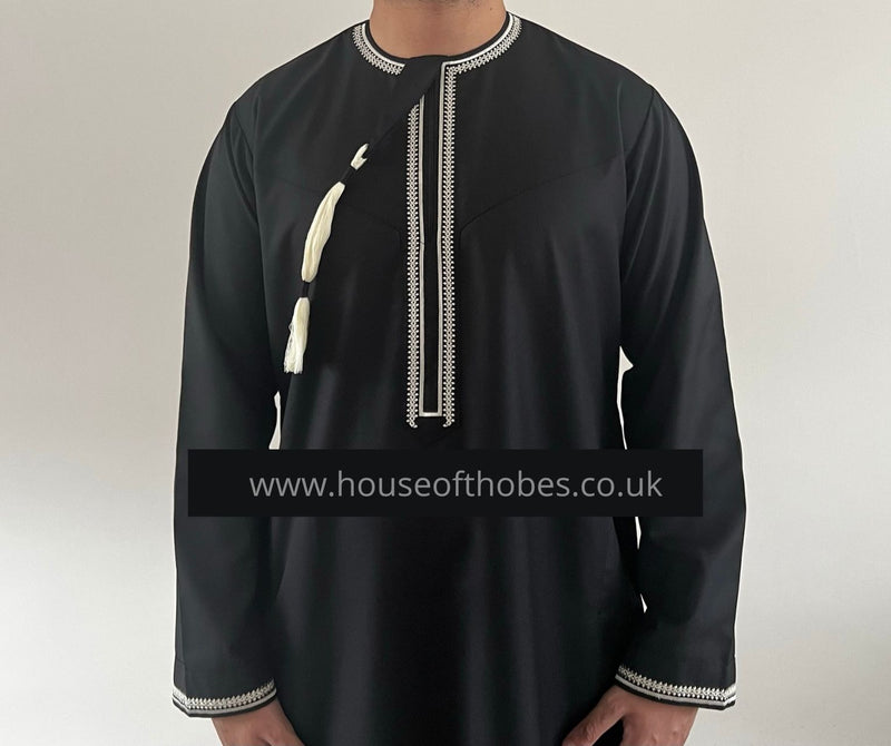 Boy's Black Embroidered Omani Thobe