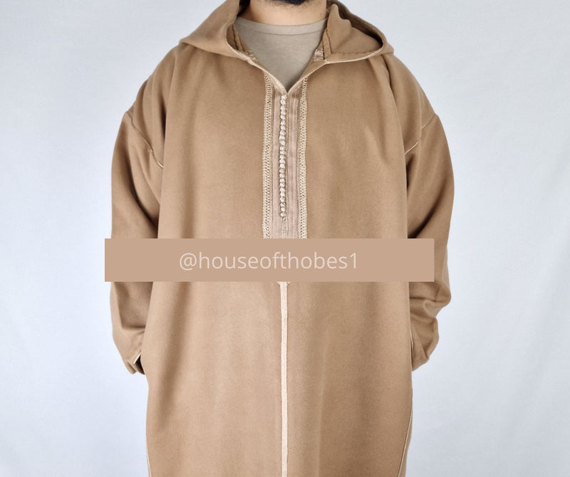 Luxury Nude Winter Moroccan Djellaba | Thobe (Thick Fabric)