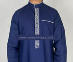 Navy Embroidered Collar Thobe