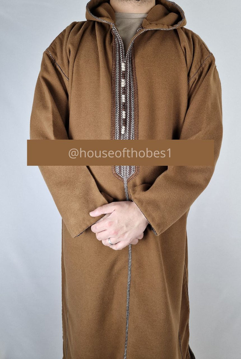 Chocolate Brown Winter Moroccan Djellaba | Thobe (Thick Fabric)