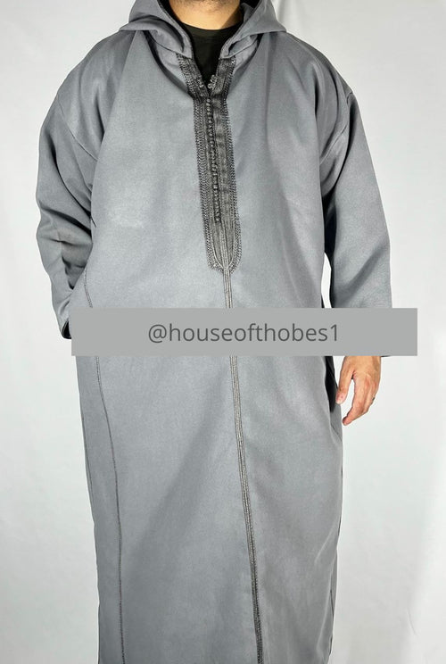 Luxury Grey Winter Moroccan Djellaba | Thobe (Thick Fabric)