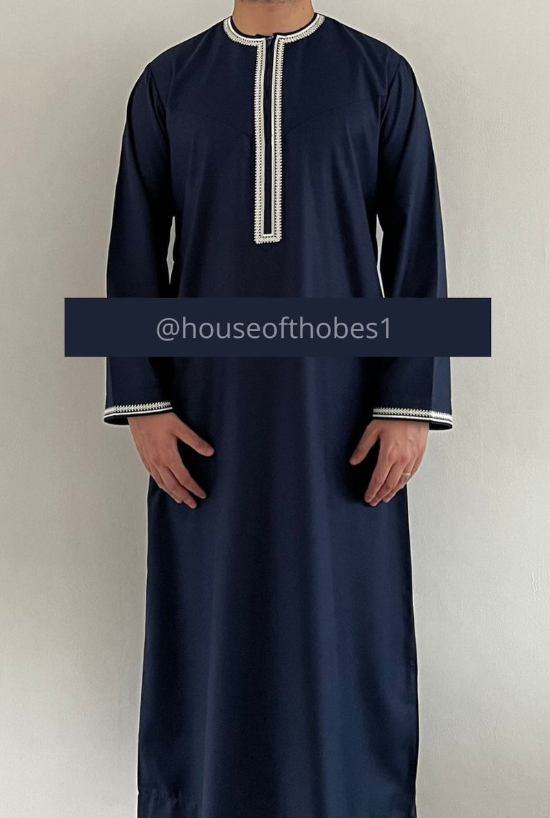 Boy's Luxury Navy Embroidered Omani Thobe