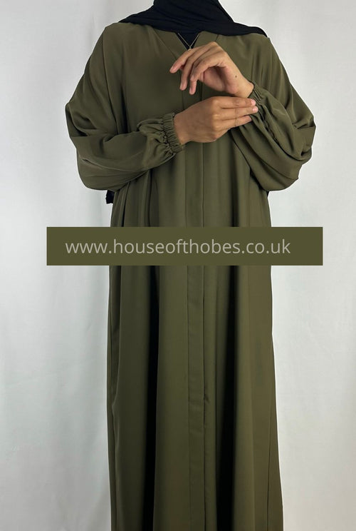 Olive Green Nida Open Abaya