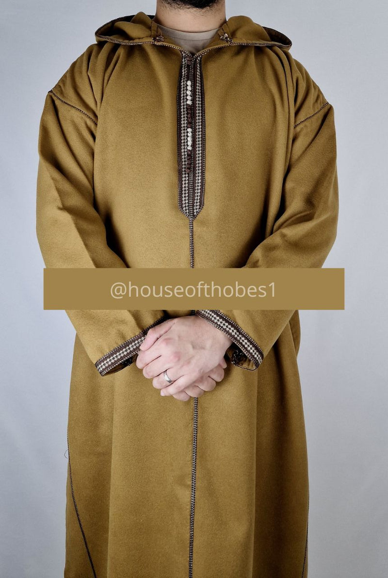 Luxury Mustard Winter Moroccan Djellaba | Thobe (Thick Fabric)