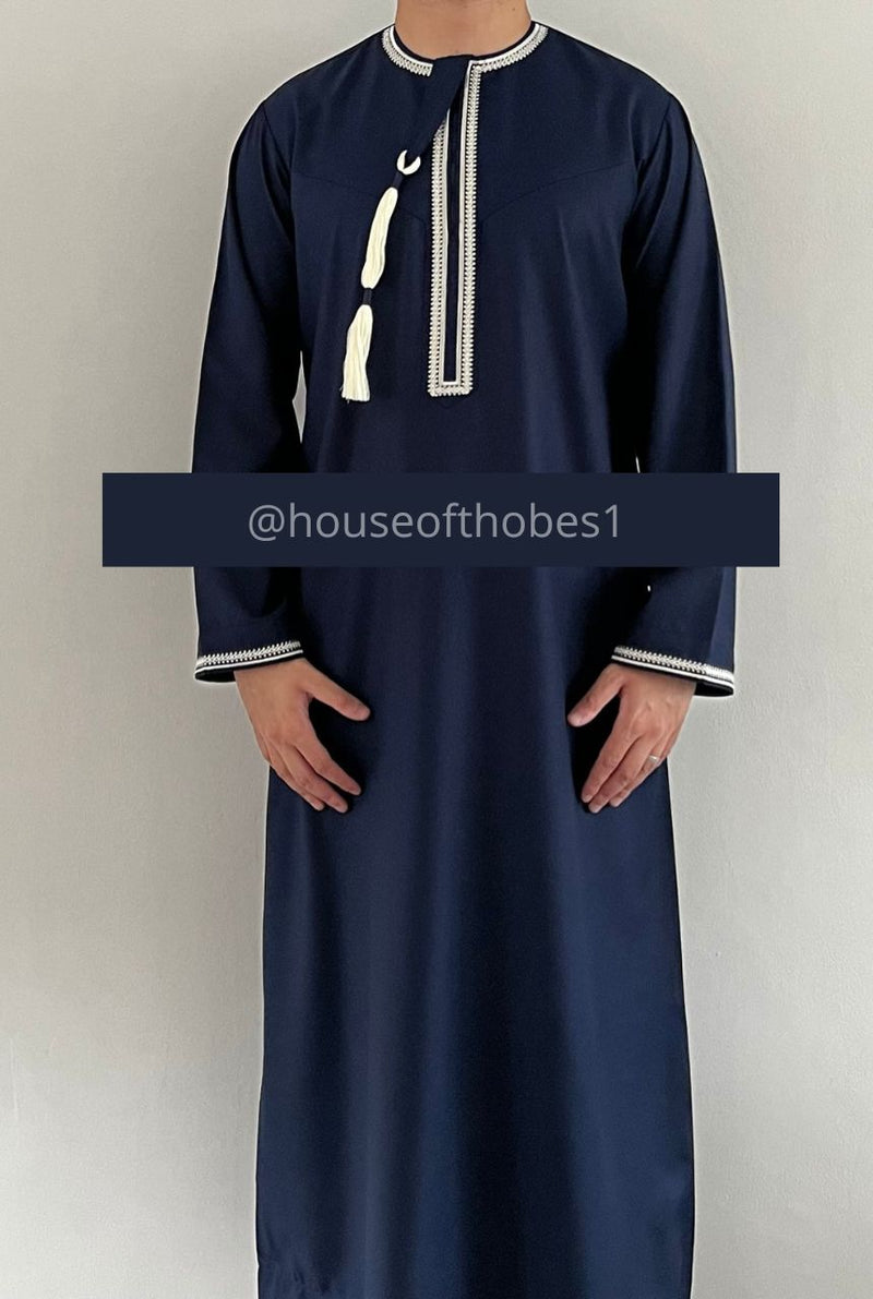 Boy's Luxury Navy Embroidered Omani Thobe