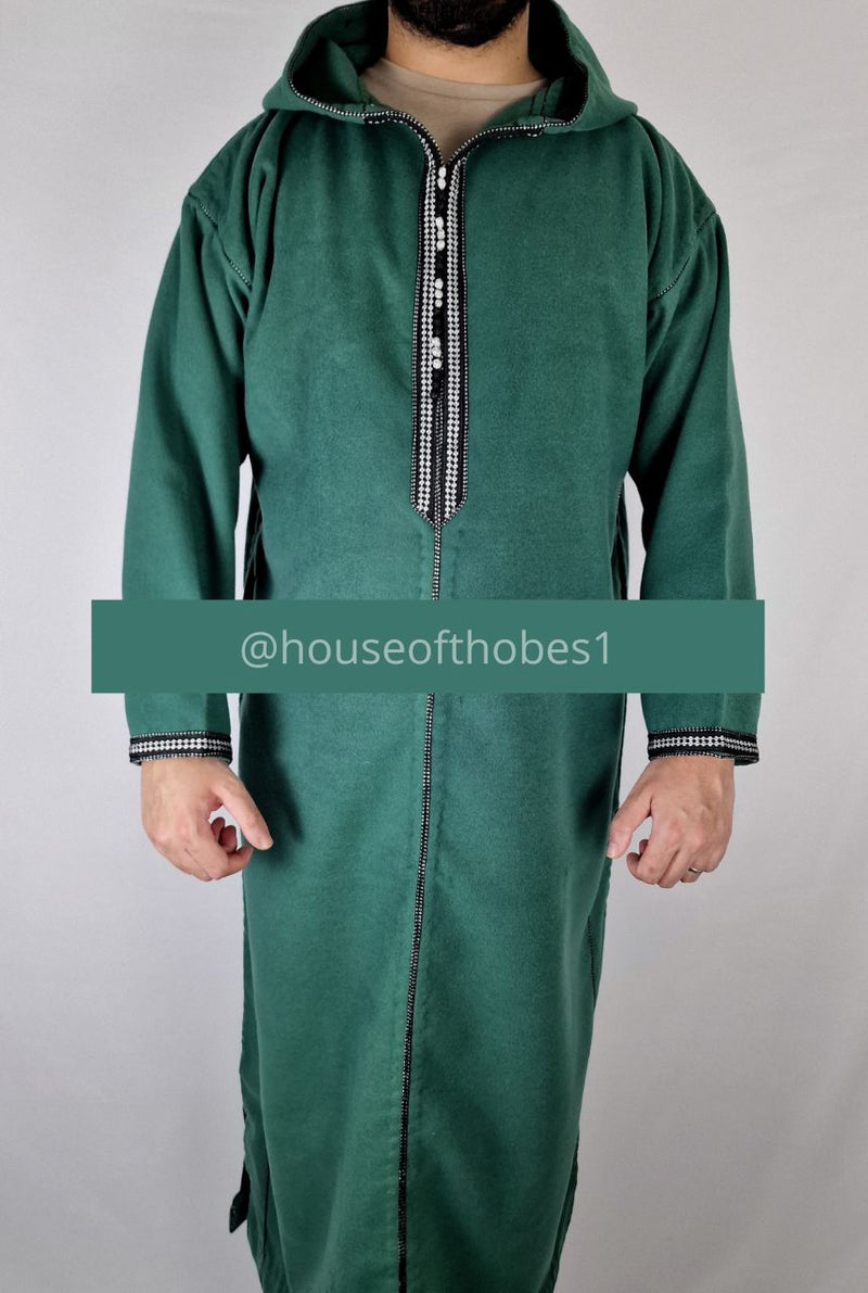 Emerald Green Winter Moroccan Djellaba | Thobe (Thick Fabric)