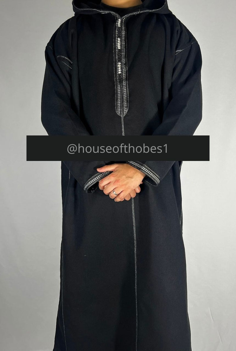 Luxury Black Winter Moroccan Djellaba | Thobe (Thick Fabric)