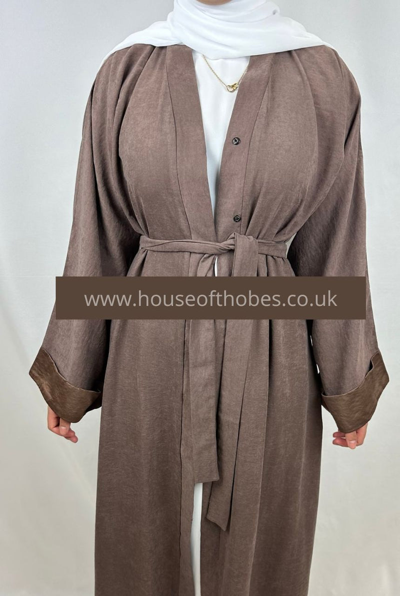 Brown "Suede Look" Open Abaya