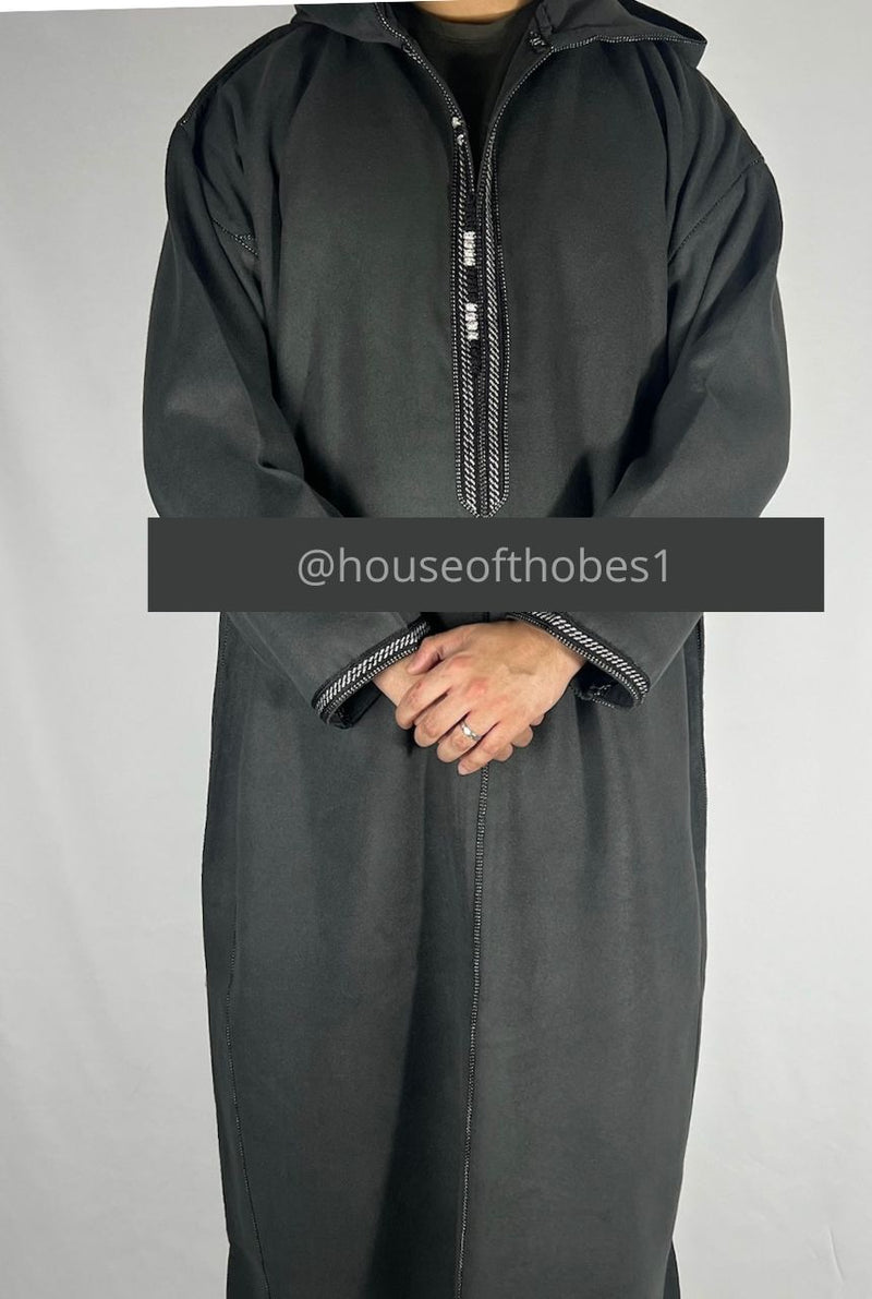 Luxury Charcoal Grey Winter Moroccan Djellaba | Thobe (Thick Fabric)