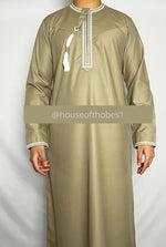 Luxury Olive Green Embroidered Omani Thobe