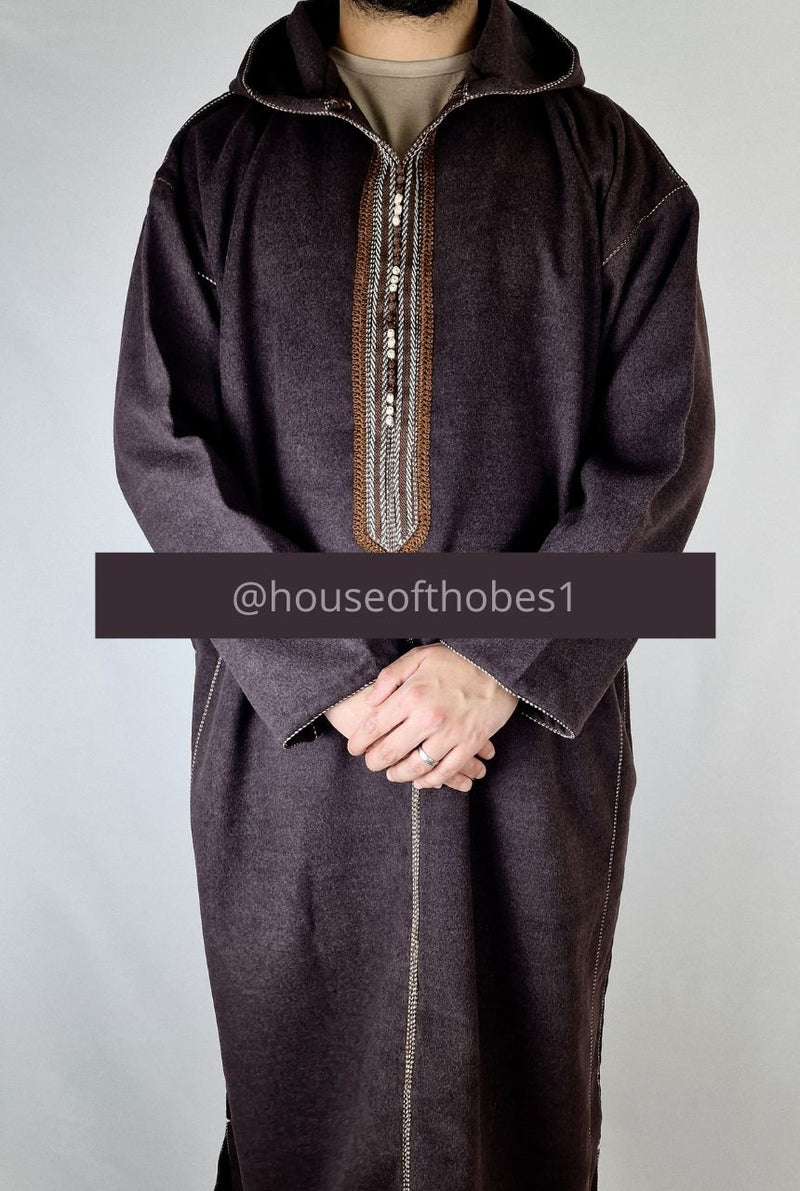 Dark Brown Winter Moroccan Djellaba | Thobe (Thick Fabric)