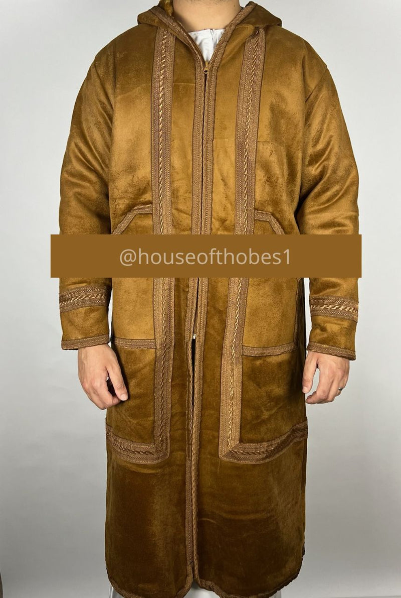 Luxury Tan Brown Farwa Bisht | Winter Thobe Overcoat