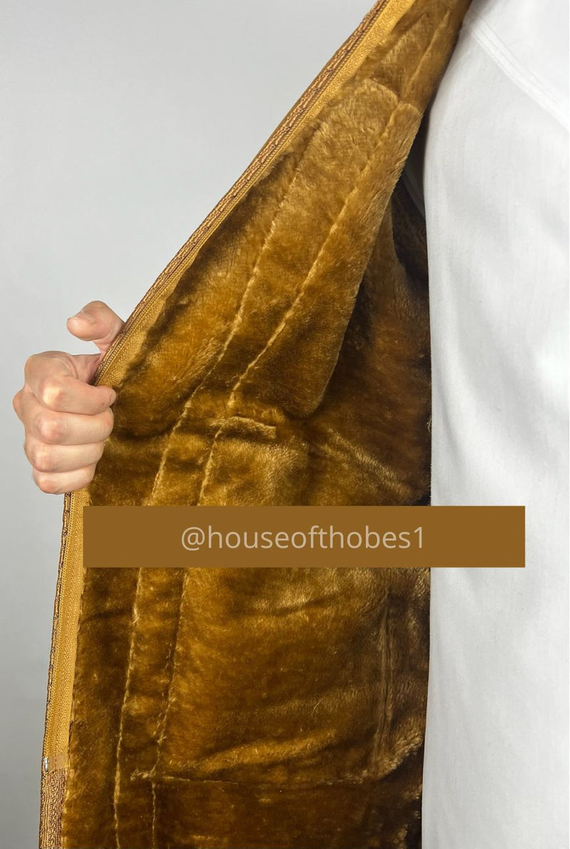 Luxury Tan Brown Farwa Bisht | Winter Thobe Overcoat