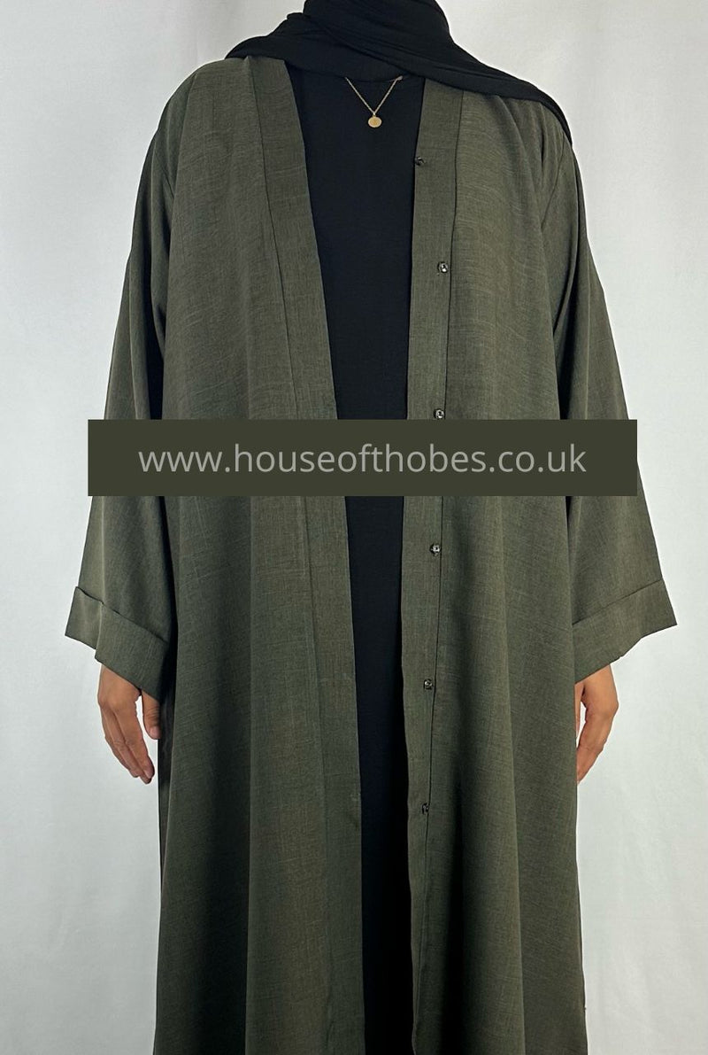 Khaki "Linen Look" Open Abaya