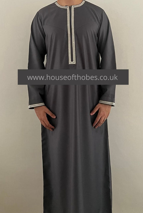 Grey Embroidered Omani Thobe