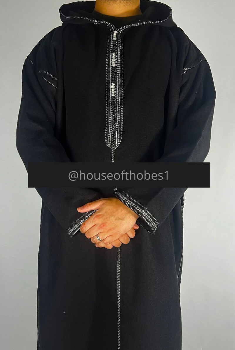 Luxury Black Winter Moroccan Djellaba | Thobe (Thick Fabric)