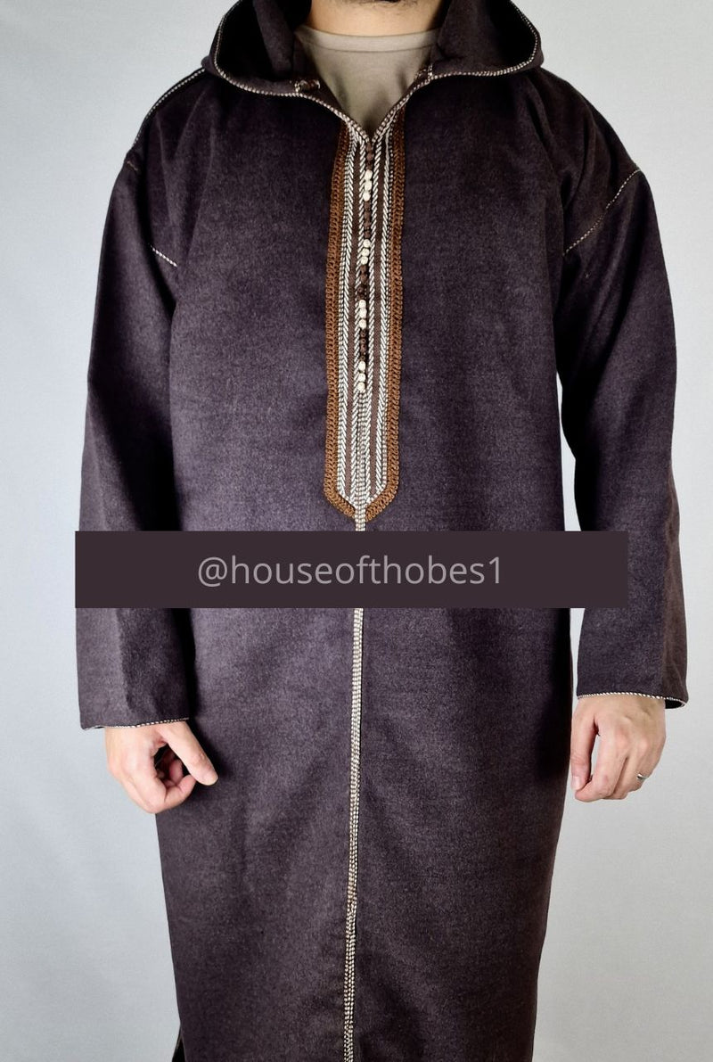 Dark Brown Winter Moroccan Djellaba | Thobe (Thick Fabric)