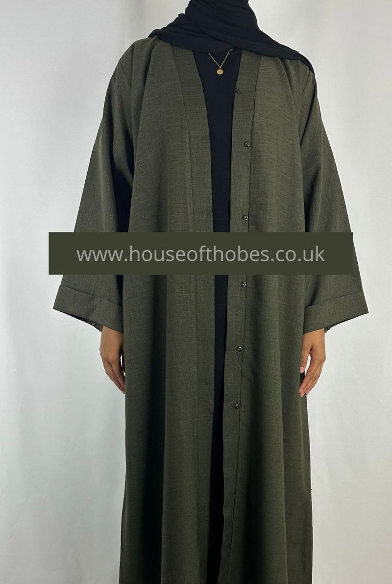 Khaki "Linen Look" Open Abaya