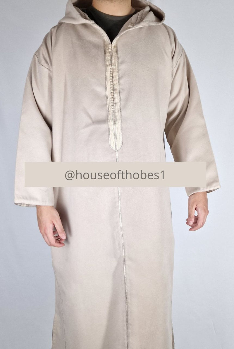 Beige Winter Moroccan Djellaba | Thobe (Thick Fabric)