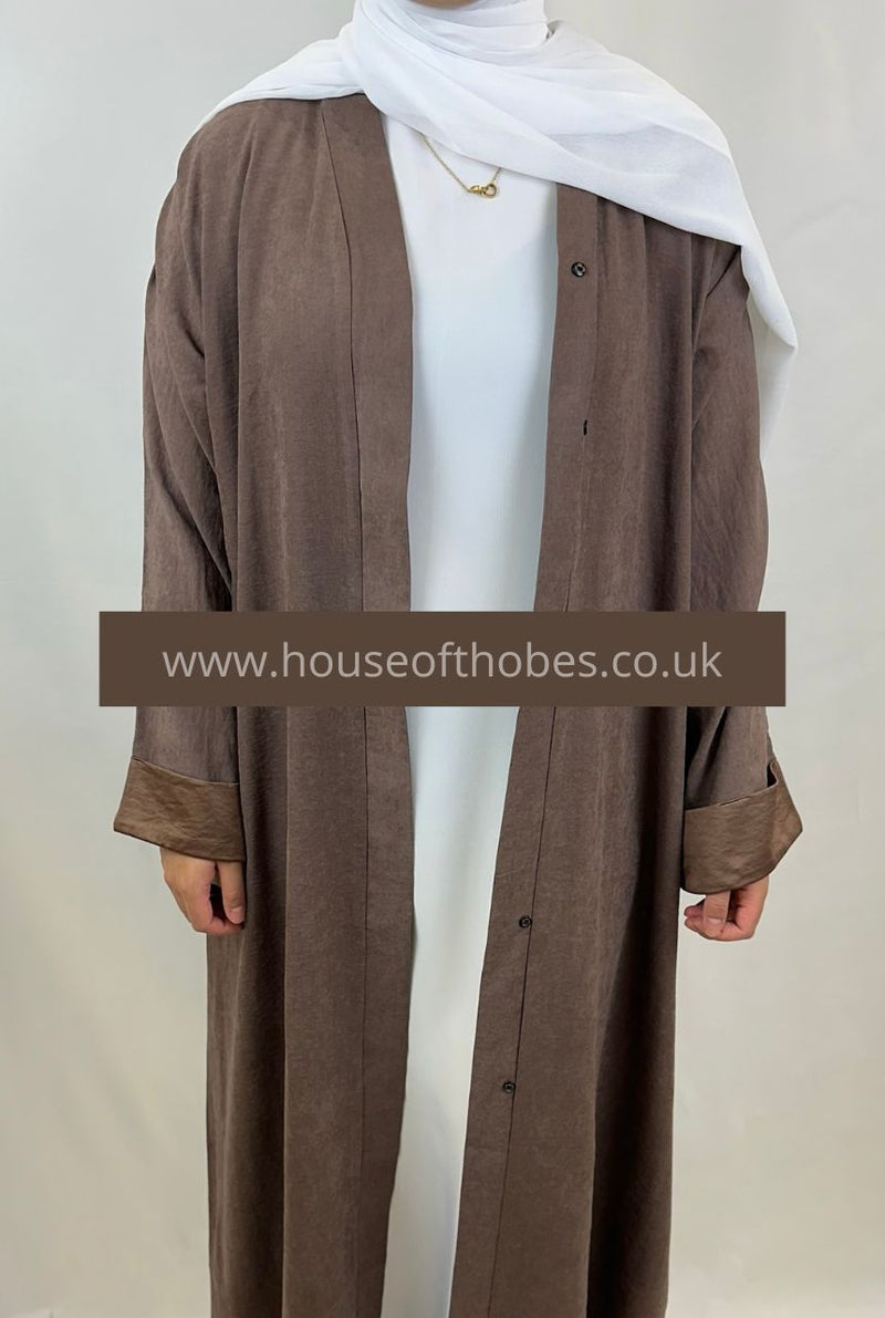 Brown "Suede Look" Open Abaya