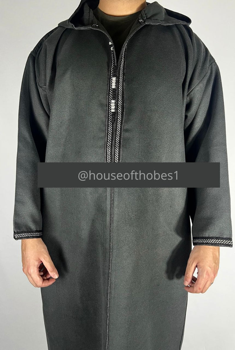 Luxury Charcoal Grey Winter Moroccan Djellaba | Thobe (Thick Fabric)