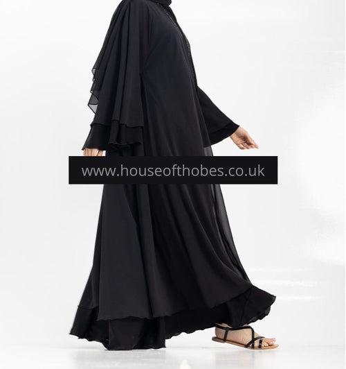 Black Embellished Layered Open Abaya