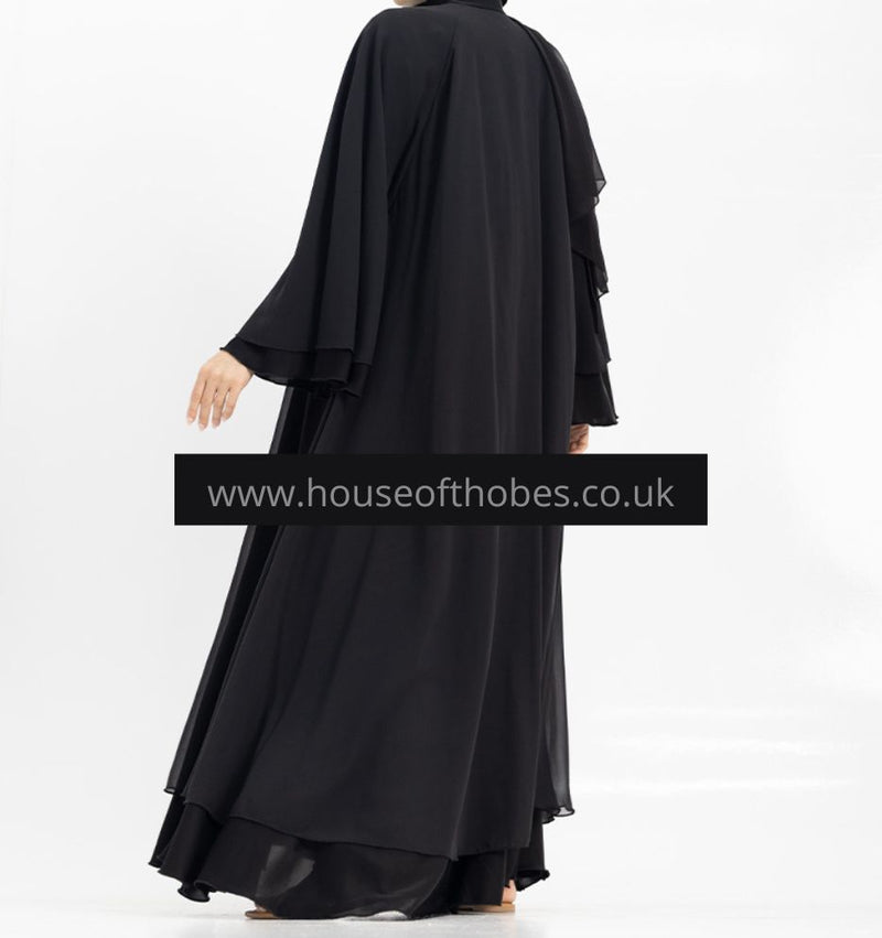 Black Embellished Layered Open Abaya